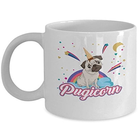 Pug 11 oz Coffee Mug - Pugicorn White Ceramic Gift