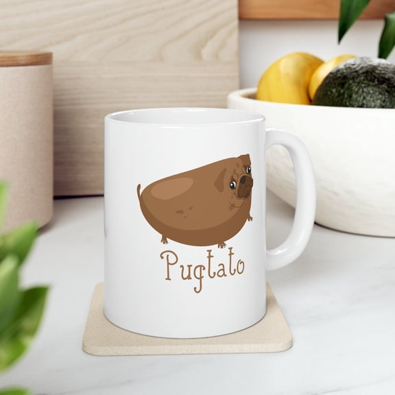 Pug 11 oz Coffee Mug - Pugtato Design White Ceramic Gift