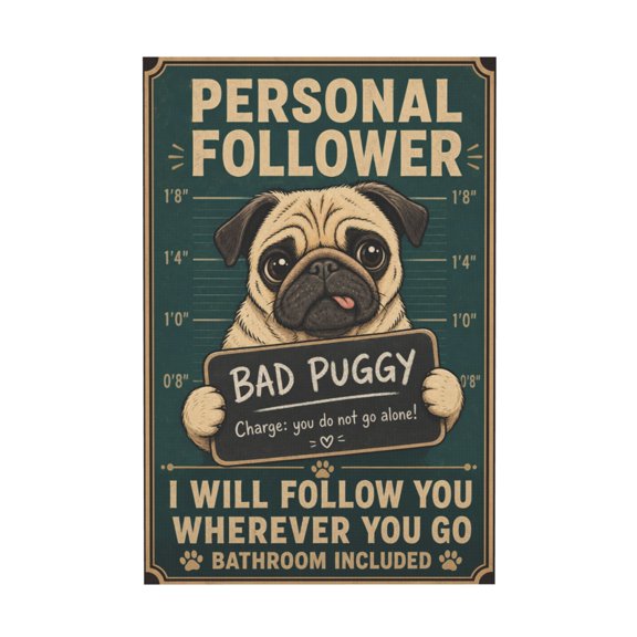 Funny Pug Personal Stalker Bathroom Canvas Wall Art For Home Decor 16"x24 in