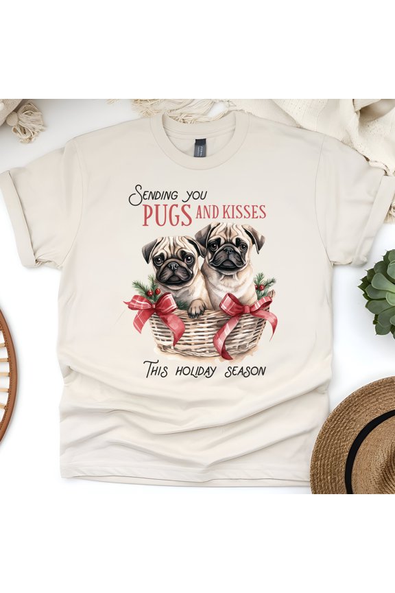 Funny Pug Shirt | Pugs and Kisses Graphic Tee for Dog Lovers, Natural, Size L