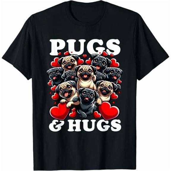 Funny Pug Valentine's Day Pugs & Hugs Heart Love Dog Owner T-Shirt