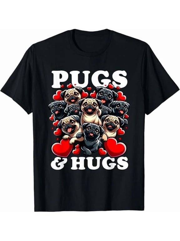 Funny Pug Valentine's Day Pugs & Hugs Heart Love Dog Owner T-Shirt