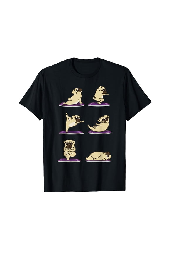 Funny Pug Yoga Asanas T-Shirt for Dog Lovers and Yoga Enthusiasts
