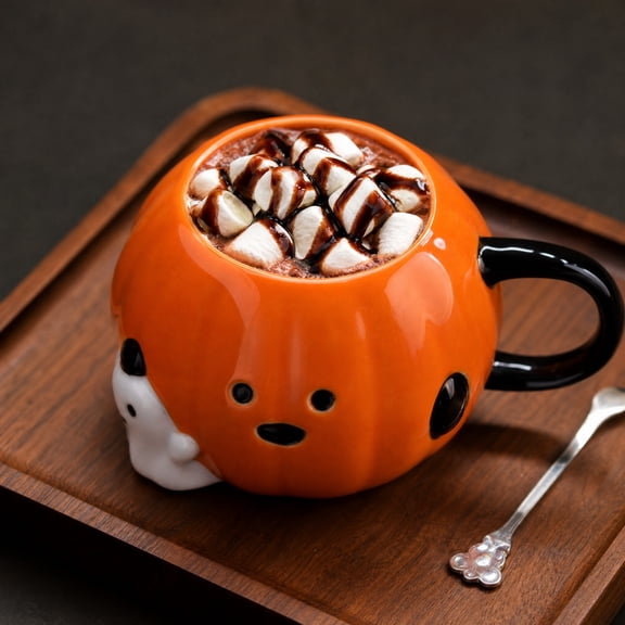 Funny Pumpkin Ceramic Cups Halloween Ghostly Pumpkin Drinking Cups Gifts For Both Men And Women With Designs 500ml