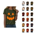 thumbnail image 1 of Funny Pumpkin Face Halloween Tshirts Women 2025 Short Sleeve Crewneck Funny Graphic Halloween Shirts for Women, 1 of 6