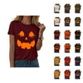 thumbnail image 1 of Funny Pumpkin Face Halloween Tshirts Women 2025 Short Sleeve Crewneck Funny Graphic Halloween Shirts for Women, 1 of 6
