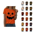 thumbnail image 1 of Funny Pumpkin Face Halloween Tshirts Women 2025 Short Sleeve Crewneck Funny Graphic Halloween Shirts for Women, 1 of 6