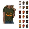 thumbnail image 1 of Funny Pumpkin Face Halloween Tshirts Women 2025 Short Sleeve Crewneck Funny Graphic Halloween Shirts for Women, 1 of 6