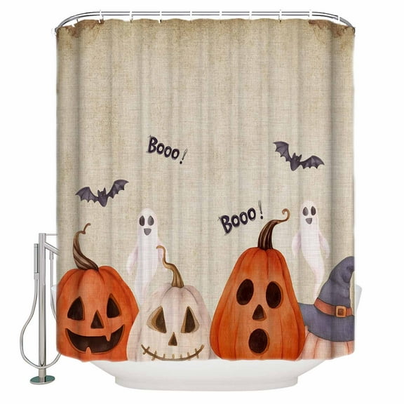 Funny Pumpkin Ghost Shower Curtain Set ，Waterproof Fabric Shower Curtains Boo Black Bat Halloween Vintage Linen Shower Curtains for Bathroom,Bathroom Decor 36"x72"