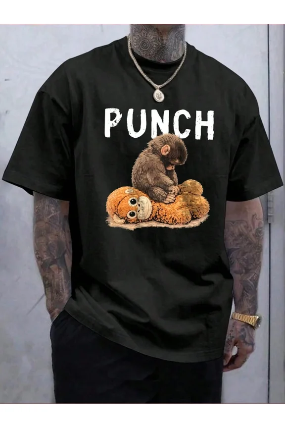 Funny Punch Gorilla Graphic T-Shirt Retro Monkey Streetwear Cotton Top Men Casual Short Sleeve Oversized Urban Apparel