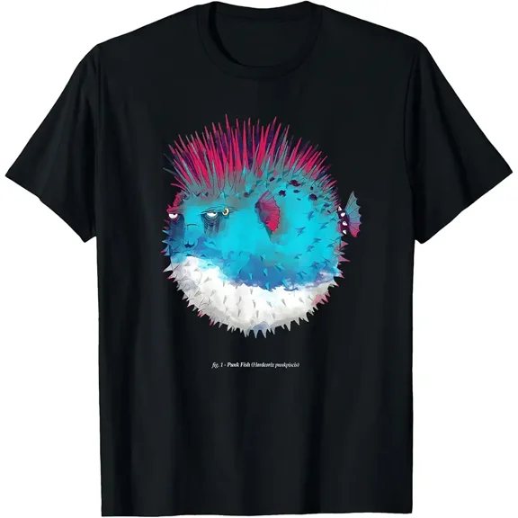 Funny Punk Pufferfish Sea Creature Unisex Graphic Short Sleeve T-Shirt