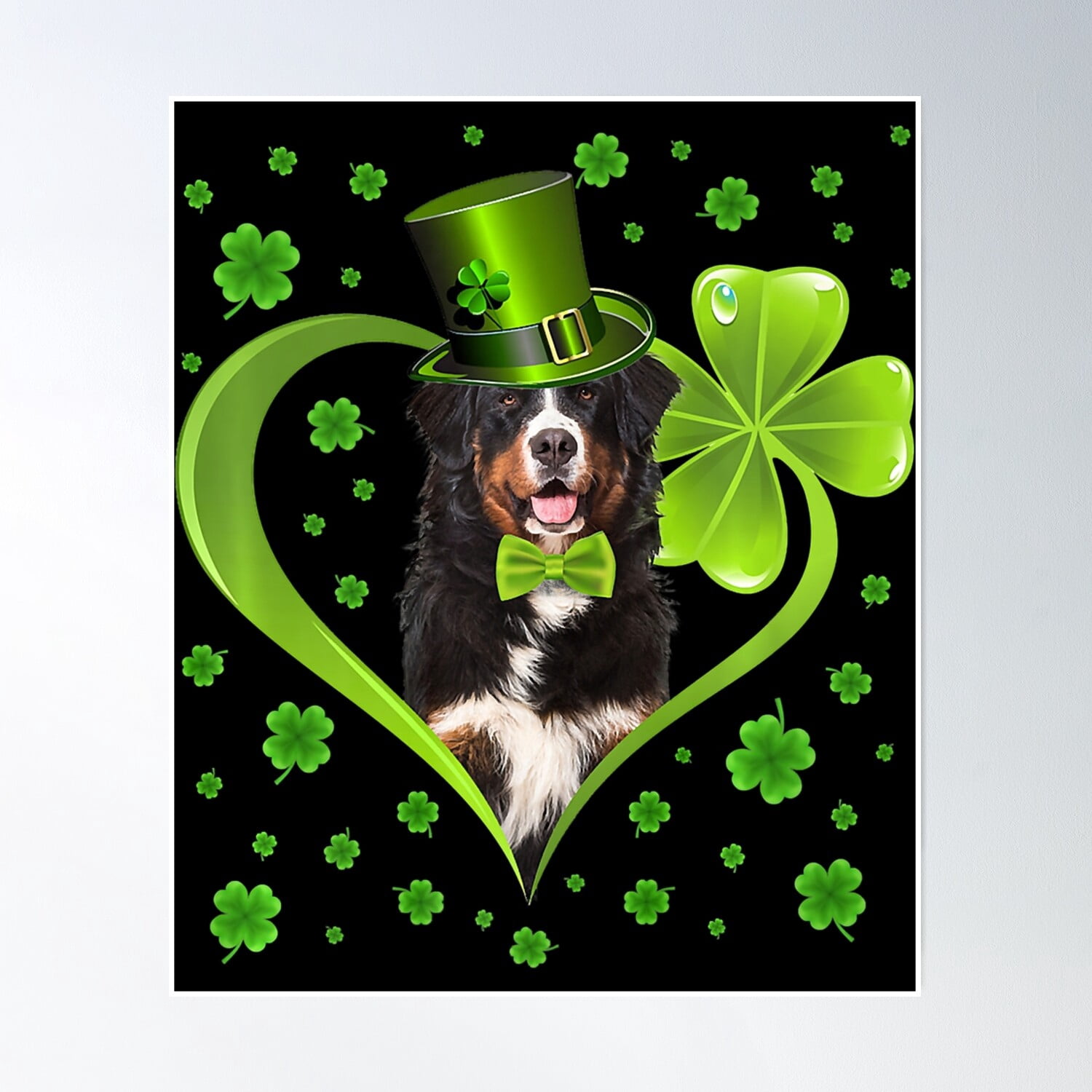 View of Funny Puppy Shamrock Bernese Mountain Dog St Patricks Day Poster Wall ...