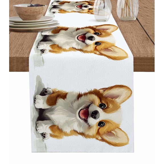Funny Puppy Table Runner 36 Inches, Dog Animal Pattern Modern Minimalism Art Bed Runner Dresser Scarves Tabletop for Indoor Outdoor Parties/Ceremony/Banquet, 13"x 36"