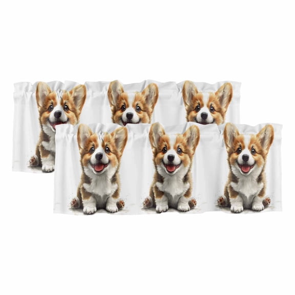 Funny Puppy Valances for Windows, Decorative Rod Pocket Window Valance Curtains, Modern Simple Cute Dog Animal Portrait Short Curtain Drapes for Kitchen/Bathroom/Living Room, 2 Panels, 42" W x 12" L