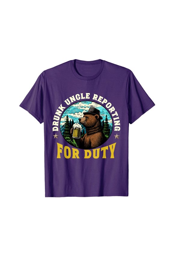 Funny Purple Bear T-Shirt for Drunk Uncle Enthusiasts, Perfect for Casual Wear