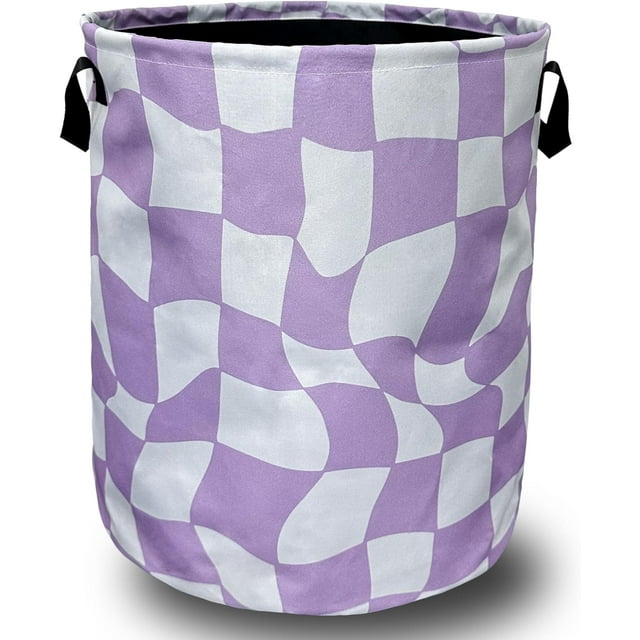 Funny Purple Checkerboard Laundry Basket With Handles Waterproof Oxford