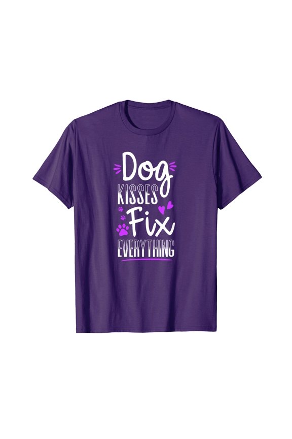 Funny Purple Dog Kisses Fix Everything T-Shirt for Dog Lovers