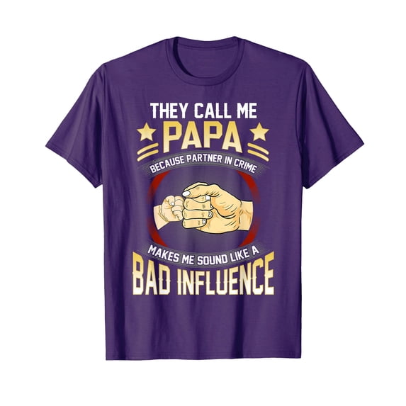 Funny Purple Papa T-Shirt for Men - Humorous 'Bad Influence' Graphic Design for Father's Day
