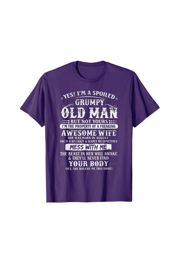 Funny Purple T-Shirt for Grumpy Old Men - Celebrate Your Awesome Wife Born in August