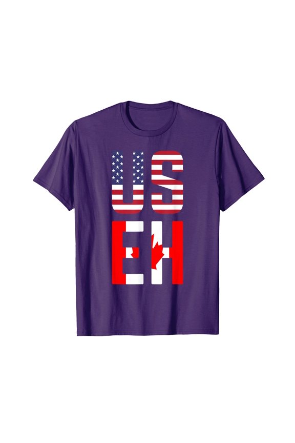 Funny Purple US EH Canada Flag T-Shirt for Casual Wear and Celebrating Friendship