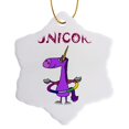 thumbnail image 1 of 3drose, Funny Purple Unicorn Playing Hula Hoop Is a Funicorn, 3 inch Snowflake Porcelain Ornament, 1 of 7