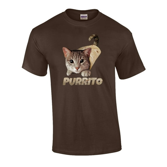 Funny Purrito Cat in Burrito Graphic Adult Short Sleeve T-Shirt-Chocol Dark Chocolate