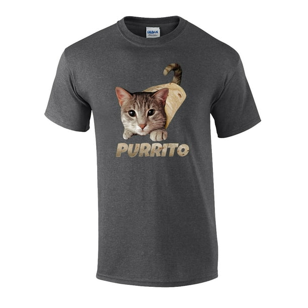 Funny Purrito Cat in Burrito Graphic Adult Short Sleeve T-Shirt