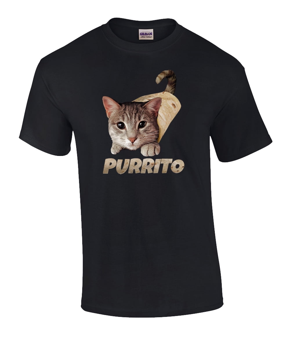 Funny Purrito Cat in Burrito Graphic Adult Short Sleeve T-Shirt