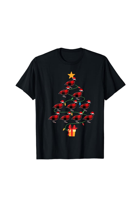Funny Quail Christmas Tree Tee Xmas Goats Tree Quail Lover Black T-Shirt