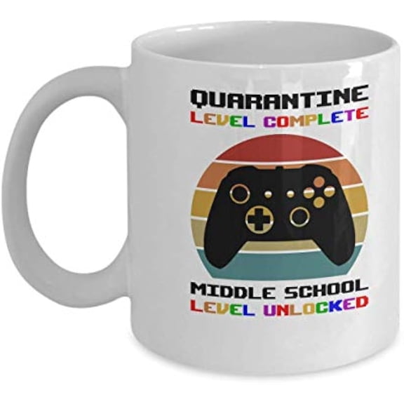 Funny Quarantine Level Complete Middle School Quote Unlocked Coffee Mug Gift For Men And Women (11 oz)