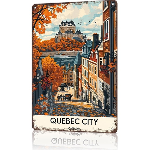 Funny Quebec City Canada Vintage Metal Tin Sign, Wall Art Decor for Office, Dorm, Bedroom, Bar or Garage, 8 x 12 Inch