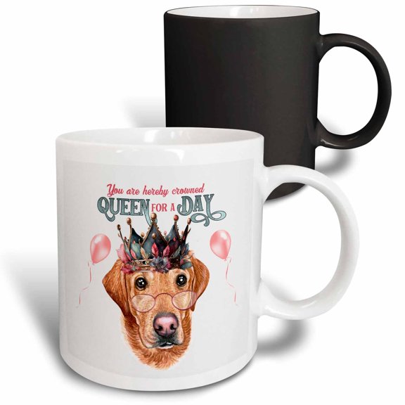 3drose, Funny Queen for a Day Yellow Lab Dog in a Crown for Birthday Moms, 11oz Magic Transforming Mug
