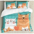 thumbnail image 1 of Funny Queen Size Duvet Cover Set, Cute Kitten Couple Sweet Happy Paws Loving Heart with Family Cats Poster Style Animal, Decorative 3 Piece Bedding Set with 2 Pillow Shams, Multicolor, by Ambesonne, 1 of 3