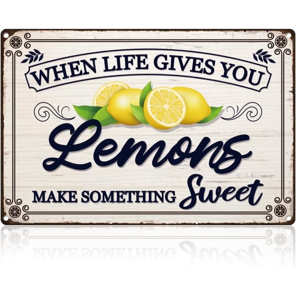 Funny Quote Lemons Tin Sign Retro Metal Wall Decor 8" x 12" When Life Gives You Lemons Make Something Sweet Wall Art Poster for Home Cafes Outdoor Garage Yard Living Room Man Cave Decor Gift