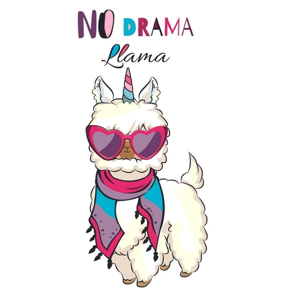 Funny Quotes No Drama Llama Removable Living Room Wall Decoration Sticker | 20" x 41" Vinyl Kids Bedroom Llama Decal Design Home Art Multicolored Alpaca Zoo Animal Decor Adhesive Wall Decal Sticker
