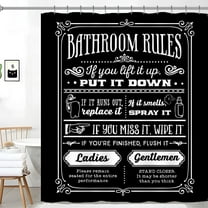 Funny Quotes Shower Curtains, Cool Bathroom Rules Shower Curtain, Fun 72 x 72 Inch Black and White Fable Motto Waterproof Shower Curtains with Metal Hooks for Bathroom Decor