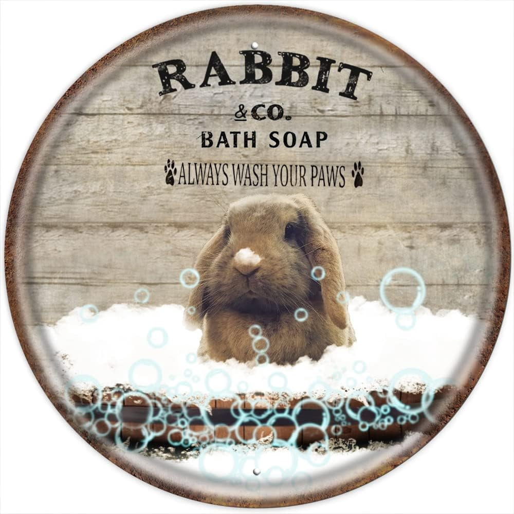 Peter Rabbit Restroom Sign Funny Rabbit Bathroom Vintage Round Tin Sign Bathtub Decor Rabbit ...