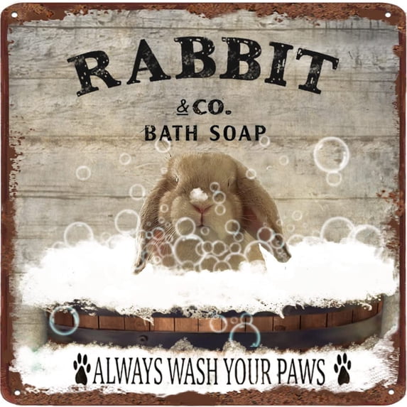 Funny Rabbit Decor Bathroom Decor Bathtub Decor Rabbit Lovers Retro Sign Bar Home Bathroom Wall Decoration Sign Cute Animal Retro Sign Housewarming Gift 12x12 Inches