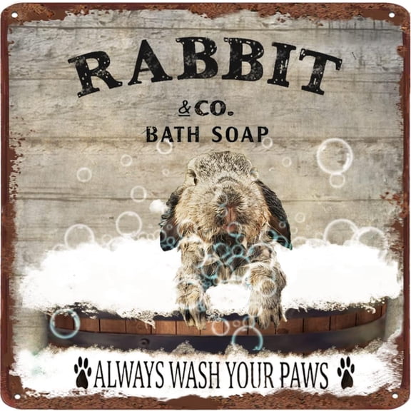 Funny Rabbit Decor Bathroom Decor Bathtub Decor Rabbit Lovers Retro Sign Bar Home Bathroom Wall Decoration Sign Pet Animal Retro Tin Sign Housewarming Gift 12x12 Inches