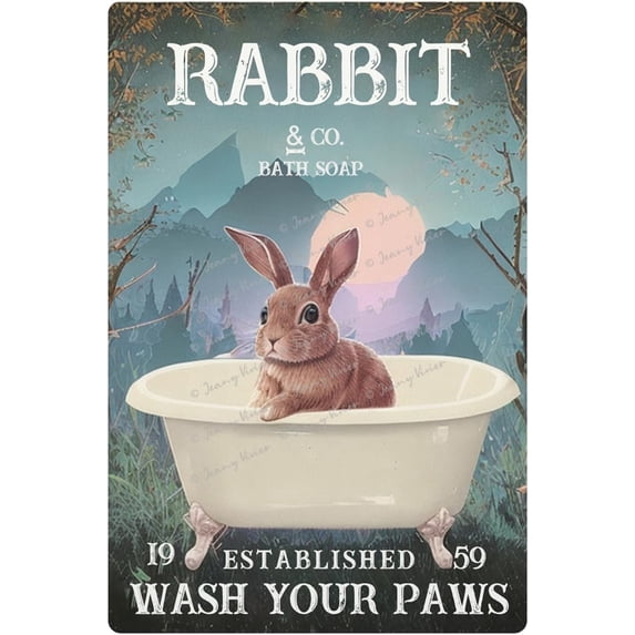 Funny Rabbit Decor, Wash Your Paws Sign, Rabbits Gifts for Rabbit Lovers, Funny Bathroom Sign, Bunny Stuff For Women, Rustic Bunny Decor, Bedroom Decor for Women 12x16 Inch