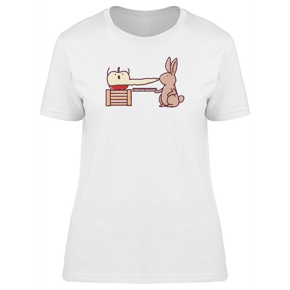 Funny Rabbit Eating An Apple T-Shirt Women -Image by Shutterstock, Female XX-Large