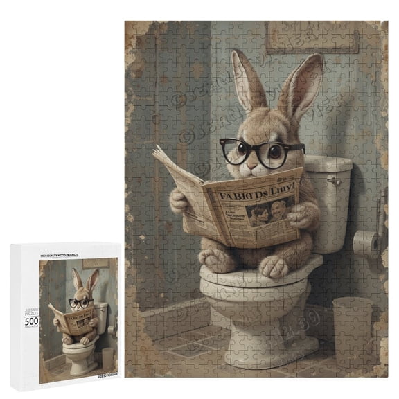 Funny Rabbit Reading A Newspaper Bunny 500 Piece Jigsaw Puzzle for Adults - Jigsaw Puzzles 500 Pieces for Adults - Easter Bunny - Wooden Puzzle - Large Puzzle Game Artwork