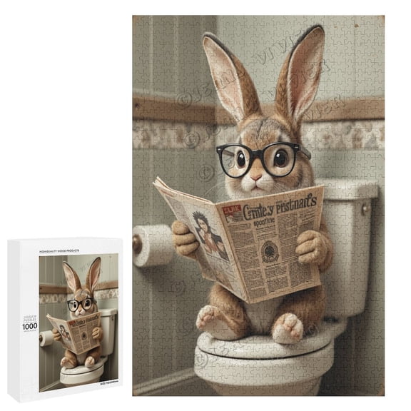 Funny Rabbit Reading A Newspaper Jigsaw Puzzles for Adults 1000 Pieces, Unique Brain Challenging Shaped Puzzle for Game Night, Family, Friends, Puzzle Size is 29.5" x 19.7"