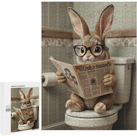 Funny Rabbit Reading A Newspaper Jigsaw Puzzles for Adults 500 Pieces, Unique Brain Challenging Shaped Puzzle for Game Night, Family, Friends, Puzzle Size is 20.5" x 15.0"