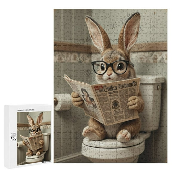 Funny Rabbit Reading A Newspaper Jigsaw Puzzles for Adults 500 Pieces, Unique Brain Challenging Shaped Puzzle for Game Night, Family, Friends, Puzzle Size is 20.5" x 15.0"