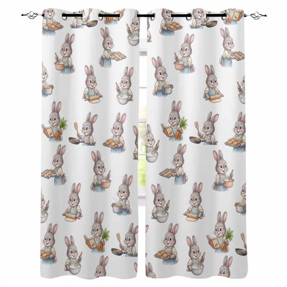Funny Rabbits Blackout Curtains for Bedroom Living Room Darkening Curtains 96 Inches Long Abstract Bunny Cooking Watercolor Window Curtain 2 Panels Set Window Treatment Grommet Drapes 52"x96"