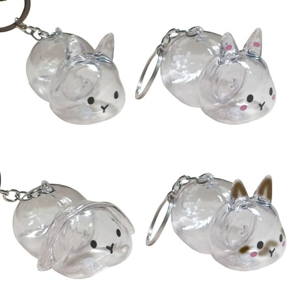 Funny Rabbits Themed Keepsakes Bunnies Hair Container Keyring Decorative Clear Pet Furs Collector Keychain Pendant