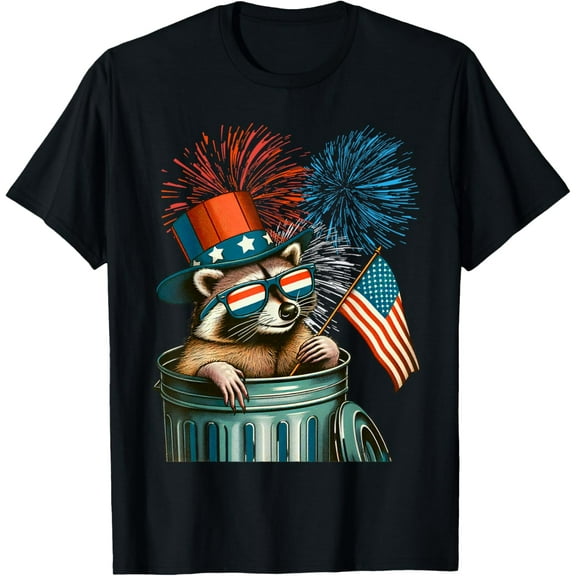Funny Raccoon 4th of July American Flag Patriotic Raccoon T-Shirt Tops Tee