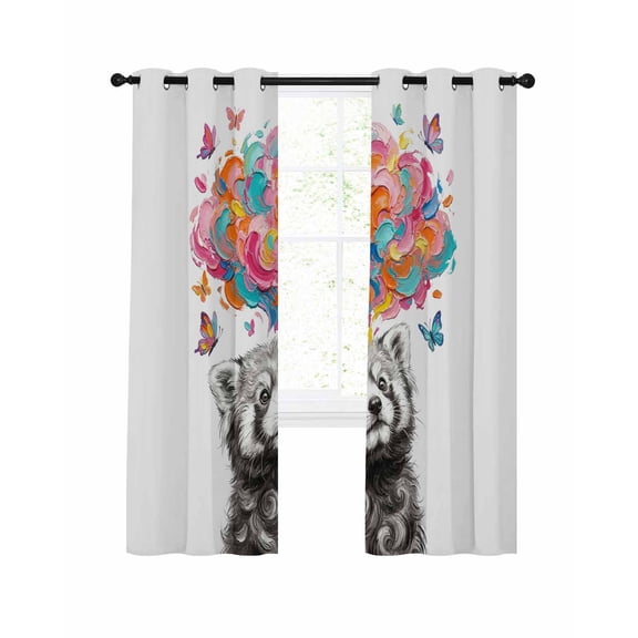 Funny Raccoon Blackout Curtains 45 Inches Length, Modern Abstract Art Colorful Clouds Window Treatment Thermal Insulated Drapes for Bedroom Living Room 2 Panels 84x45 Inches