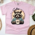thumbnail image 1 of Funny Raccoon Coffee Morning Mood Graphic Unisex T-Shirt, Light Pink, Size S, 1 of 6